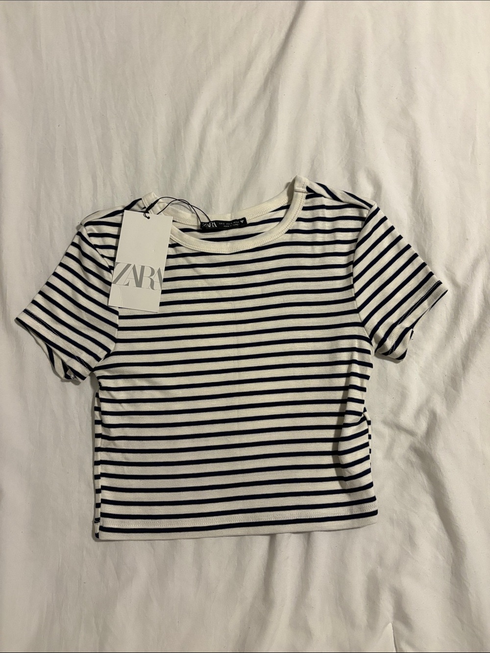 Zara Black & White Striped Cropped Tee